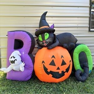 Gemmy Halloween Inflatable BOO Ghost Black Cat Pumpkin Orange Black Purple